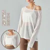 Long Off Shoulder Sleeve Yoga Tops Gym Clothes Women Breathable Blouse T Shirt Summer Light Loose Sports Shirt Running Fiess Tees