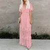 Vestidos casuales básicos Vestido de diseñador Ropa para mujer Mujeres Nueva moda Desgaste Primavera y Summerlace Manga larga con cuello en V Sólido Gasa Sum Otgah