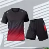 Nya sommarsportkläder män gradient tryckt badmint set utomhus löpning t-shirt och shorts bekväma och andningsbara kläder x8y5#