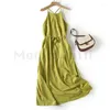 Casual Dresses Modishdutti Högkvalitativ 2024 Summer Women Fashion Sleeveless Linen Halter Straps Kvinnlig rygglös Midi -klänning