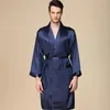 2024ss men's pajama two-piece silk pajama satin men's loose silk blue and white striped long sleeved robe and shorts men's bathrobe set