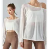 Long Off Shoulder Sleeve Yoga Tops Gym Clothes Women Breathable Blouse T Shirt Summer Light Loose Sports Shirt Running Fiess Tees