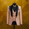 men's Suits Tailored 2 Pieces Blazer Vest One Butt Satin Wide Lapel Appliques Frs Wedding Formal Custom Made Plus Size 363D#