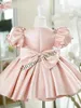 Puffy Flower Girl Dresses Bow Sweet Little Dress Satin Princess Baby First Communion 240313