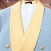 Light Sky Blue Men's Suit Double Breasted Male Blazer Set Tuxedos sjal Lapel Wedding Groom Wear med västjacka och byxor S3ZL#