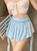 Saias Zoki Ruffles Mulheres Chiffon Sexy Saia Doce Japão Fita Patchwork Mini Verão Cintura Alta Bonito Com Shorts Uma Linha