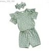 衣料品セット幼児の女の女の子の衣装花柄のショートパンツを備えた小袖のロンパー3pcs夏の服