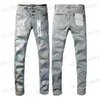 Men's Jeans Purple Jeans Mens Jean high-quality unique design style with holes Slim Fit Bikers Denim Jeans For Men s Mans Black Slim fit pants T240327