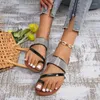 Sandals Summer For Women Flat Sandal Sparkle Rhinestone Slide Trendy Women's Beach Sparkly Dressy Slip On Bling Casual Shoes