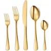 5Pcs/Set Gold Flatware Set Stainless Steel Silverware Cutlery Set Tableware Western Dinnerware Golden Fork Spoon Steak Kitchen Utensil W0223
