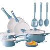 Köksredskap sätter grundpelare 12 st keramiska set blå linnekrukor och kokkärl non stick matlagning kök kök