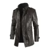 2023 Nouveau manteau en cuir pour hommes col montant en peluche manteau en cuir mi-long pour hommes en vrac grande couche de finition en PU u7e5 #