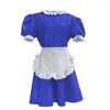 Vestidos de festa pvc couro sexy empregada com avental branco multicolor bolha manga curta francês sissy cosplay traje uniforme outfit