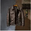 2022 novo casaco de couro marrom vintage. Jaqueta masculina de couro genuíno de luxo.