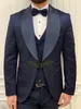 Blu scuro Abiti da uomo su misura 3 pezzi Jacquard Blazer Gilet Pantaloni Nodo cinese Sheer Risvolto Slim Fit Sposo da sposa su misura Plus Size X7Qj #