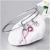 Charm Bracelets New Pink Ribbon Breast Cancer Awareness For Women Designer Extendable Wire Cute Bangle Nursing Survivor Jewelry Gift Dhyxz