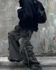Jeans masculinos y2k rua moda hip hop cintura alta punk zíper homens goth casual personalidade solta multi-bolso pé largo