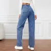 Jeans pour femmes Streetwear Femmes Lavé Denim Pantalon droit Printemps Automne Élastique Casual Dames Do-Old Pantalon taille haute