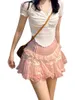 Skirts Women Y2k Lace Ruffle Mini Skirt Elastic Waist Layered Flared Pleated A-line Swing Beach Short