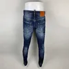 Jeans masculinos rua moda homens de alta qualidade retro azul estiramento magro ajuste rasgado pintado designer hip hop marca calças hombre