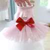 Vêtements de chien Mesh Puppy Tutu Rose Princess Robes Red Knot-Bow Decor Cloth