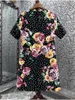 Abiti da festa Est Fashion Summer Dress 2024 Abiti di alta qualità Donna O-Collo Polka Dot Stampe Modelli di fiori Manica corta Nero