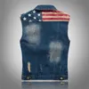 Gilet per uomo Spliced USA Flag Demin Gilet Uomo Giacche Fi Boy Jeans Streetwear Casual Biker Vintage Tasca sfilacciata Cappotti S2gU #