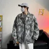 Streetwear Denim Jacket Men's Spring and Fall Korean Fi High Street Butt Cardigan Top Hip-Hop Outerwear Menkläder A83Z#