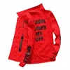 male Jean Coats Punk with Print Red Men's Denim Jacket Slim Fit Fast Deery G Korean Popular Clothes Menswear in Lowest Price G7kO#