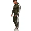 men Stripe Tracksuit Set Lg Sleeve Zipper Hooded Sweatshirt Elastic Drawstring Pants Sports Running Casual Athletic Clothes y9Q5#