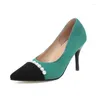 Sapatos de vestido Oversized incrustado Pearl Scrub Flock Material Bombas Super Stiletto Heel Colorblock Estilo Japonês Mulheres