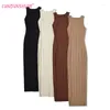 Casual Dresses LUNDUNSHIJIA 2024 Spring Summer One Line O-Neck Long Dress Sexy Solid Knitting Tight Sleeveless Buttocks Vestidos