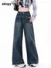 Jeans pour femmes Baggy Femmes Taille haute 2024 Bouton d'automne Bleu Pantalon en denim à jambe large Streetwear Pantalon vintage pleine longueur