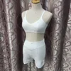 Sommer Sexy Frauen Gestrickte Hosenträger Weste Shorts Meer Urlaub Strand Anzüge Zwei Stück Set