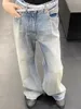 Jeans da uomo Primavera 2024 Denim Vintage Lavato Distressed Non elasticizzato Chiusura con cerniera Regular Trendy Vita alta Allentato Svasato Casual