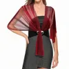 Kvinnors solida strandsolskydd Tassel Scarf Metallic Elegant Evening Party Wedding Scarves sjalar med spänne