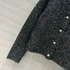 Cardigan tricoté à simple boutonnage + jupe longueur genou pour femme, ensemble 2 pièces, élégant et élégant, avec paillettes, printemps 2024
