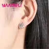 Stud Earrings Fashion Brincos Jewelry 925 Sterling Silver Twist Stackable Shiny Flower Zircon Crystal For Women Girls Pendientes