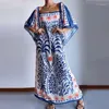 Party Dresses Fashion Square Neck Bat Sleeve Long Dress Casual Pattern Printed Ladies Loose Spring Summer Tube Top Waisted Big Hem