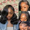 Perruque Lace Front Wig sans colle 100% naturelle, cheveux humains, Body Wave, court, Bob, pre-plucked, 13x4, 13x6, pour femmes