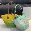 New Large Capacity Straw Woven Basket Luxury Designer Leather Handle Shoulder Bag Women Casual Shopping Summer Beach Bag Tote Bag Purse High Quality