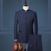 Ternos masculinos conjunto jaqueta + calças 2023 nova boutique fi gola estilo chinês fino ajuste ternos de duas peças roupas masculinas de casamento 64kp #