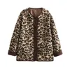 Capispalla Taglie forti Abbigliamento donna Cappotto Senza colletto Giacca in peluche a maniche lunghe Autunno e inverno Stampa leopardata Busto caldo 108-122 cm