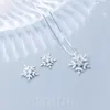 Collier et boucles d'oreilles en argent Sterling 925 pour femmes, ensemble de bijoux à la mode, pendentif flocon de neige, fleur de neige, cadeau de noël