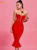 Vestidos casuales Modphy 2024 Mujeres Moda Bead Crystal Bodycon Diseño sin respaldo Celebrity Party Red Sin mangas Sexy Midi Vendaje Vestido