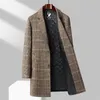2023 Herbst Winter Männer Klassische Plaid Cmere Tweed Mantel Grau Kamel Kariertes Muster Schafe Wollmischung Mantel Männliche Outfits 96Gw #