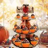 Rangement de cuisine Porte-desserts d'Halloween Présentoirs à biscuits en carton à 3 niveaux avec revêtement Plateaux de service alimentaire Présentoir à desserts
