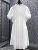 Robes de soirée en coton pour femmes, style d'été, broderie exquise, taille élastique, manches courtes, ligne a, décontractée, blanche, 2024