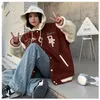 Américain rétro Preppy Style veste de Baseball en peluche épais Blazers femmes automne hiver étudiant Harajuku Cardigans manteau à capuche 240319