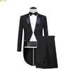 Mens Tuxedo Tailcoat Formell klänning kostymer svälja svans kappa marinblå man jacka och byxor fest bröllop dans magi prestanda 240312